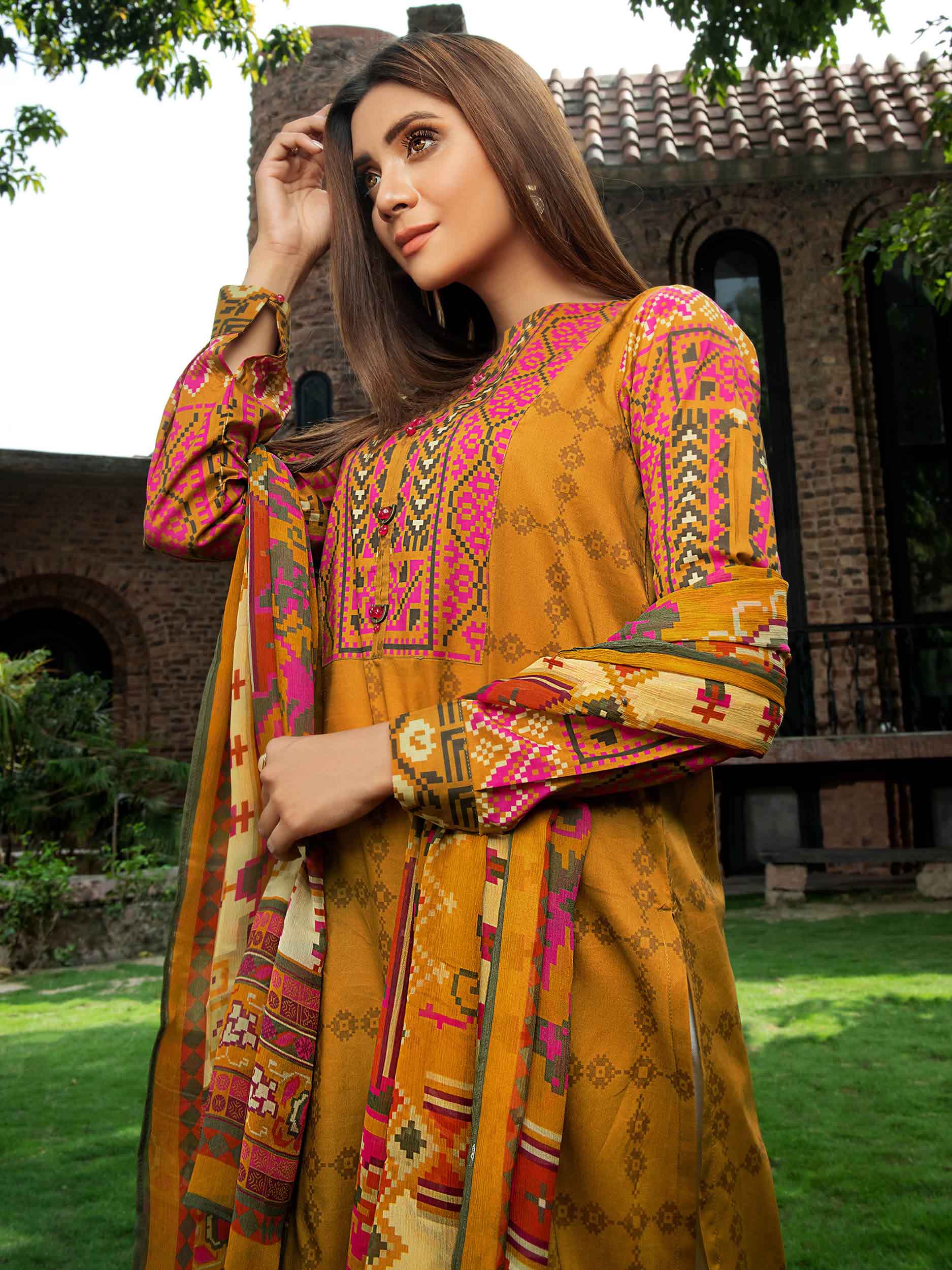 TEXTURED LAWN PRINTED 3PC SUIT